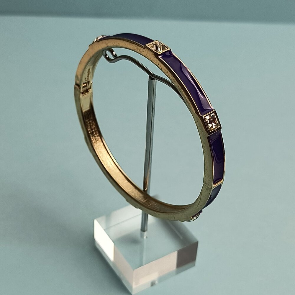 NORDSTROM Sequin Enamel Hinge Bangle Bracelet Clamper Dark Purple Gold T…